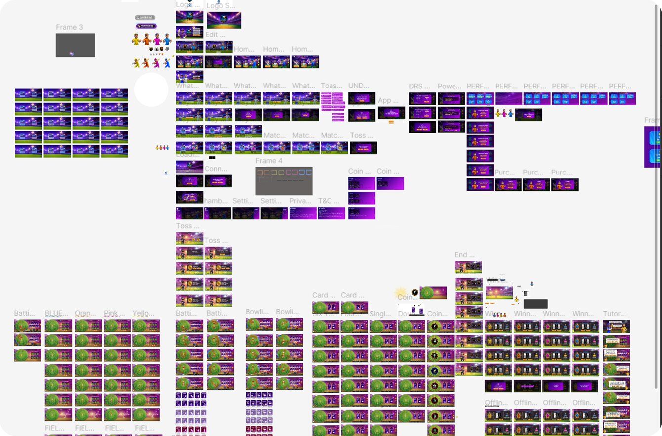 real-time multiplayer cricket mobile game interface with card-based gameplay system