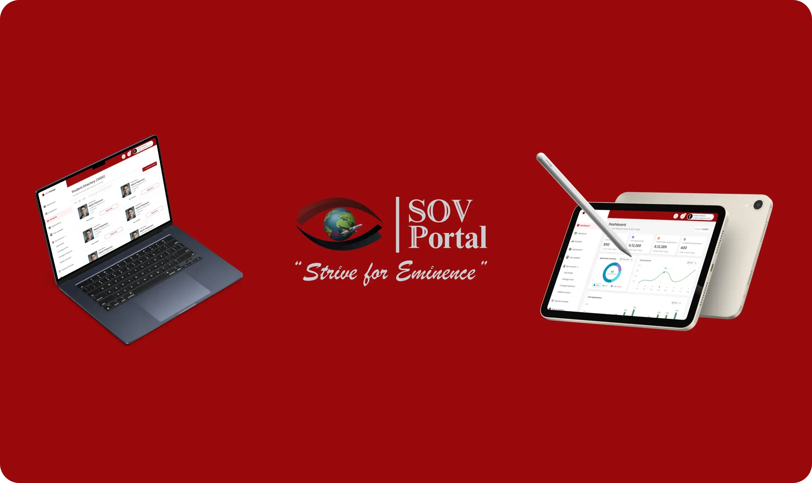 web app development service project SOV Portal displayed on responsive laptop and tablet screens