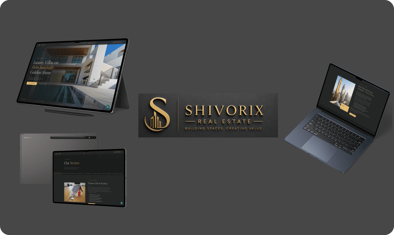 premium Dubai property advisory website interface with luxury branding